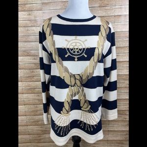 St John Collection Sweater By Marie Grey Santana Knit Nautical sz Med